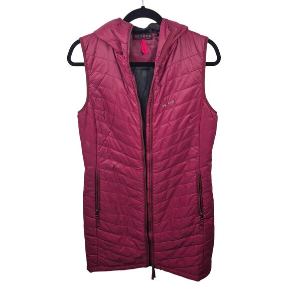 Skhoop Vest Womens M Red Long Puffer Double Full Zip Hooded Outdoor Debbie - Picture 3 of 10